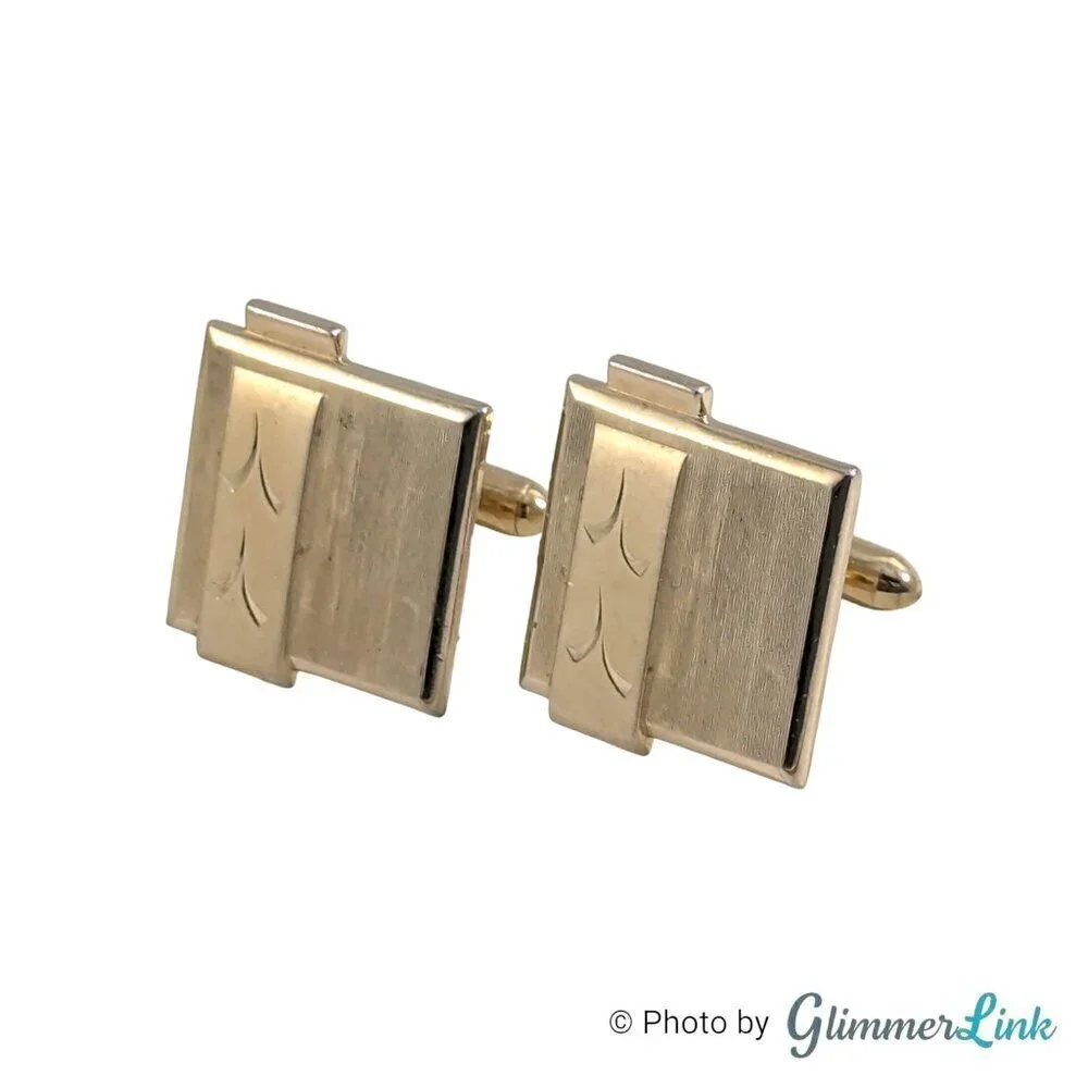 Vintage Swank Chevron Square Gold Tone Cufflinks